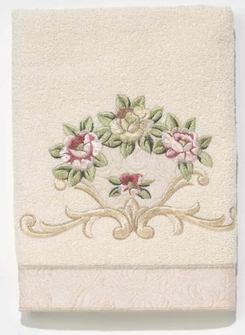 Avanti Rosefan Embroidered Cotton Bath Towel, 25"x50" and 16x28 hand towel ivory
